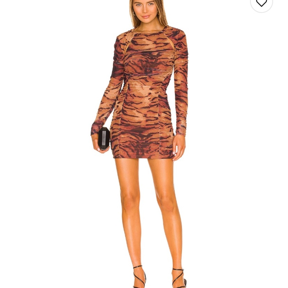 Camila Coelho Tiger Print Long Sleeve Dress - Brown and Black